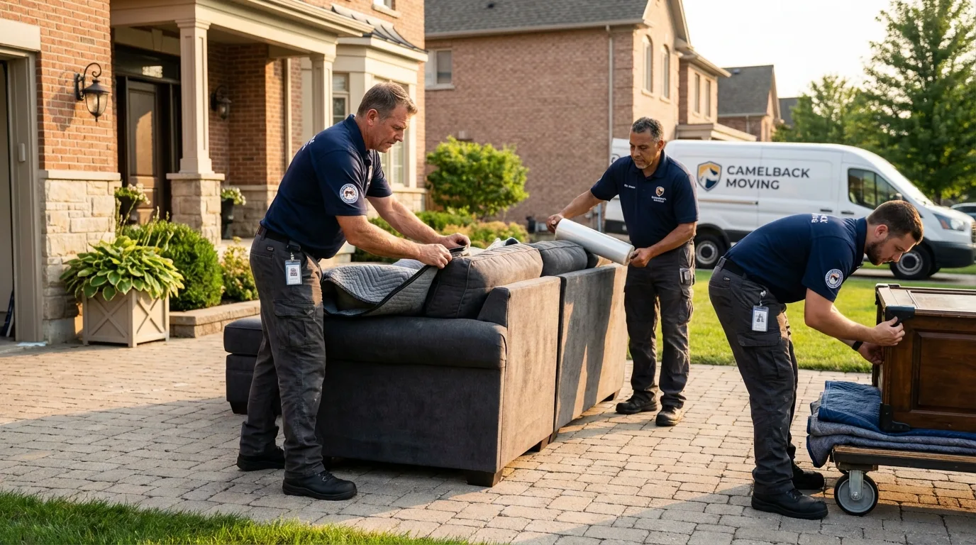 Large estate moving crew wrapping furniture in Booneville, MS