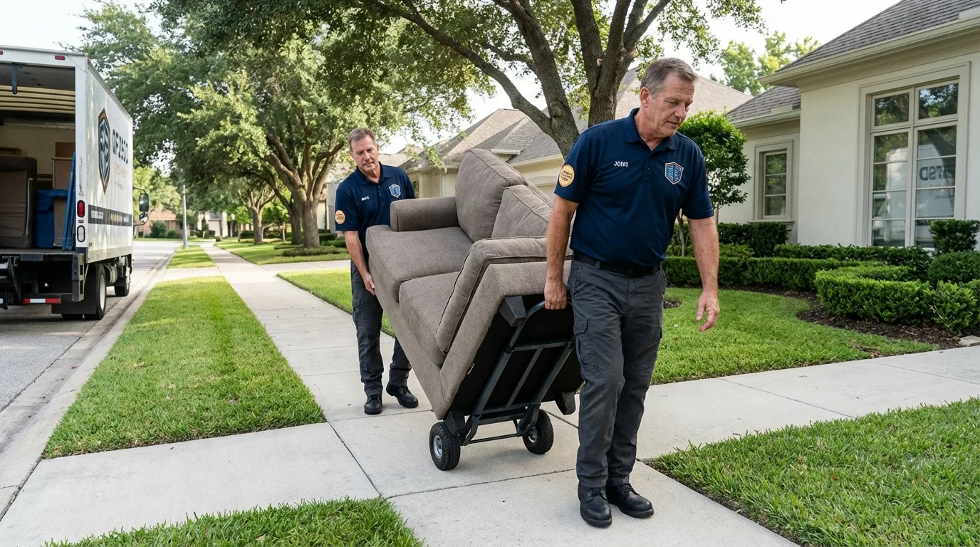 Local residential moving crew loading furniture in Booneville, MS